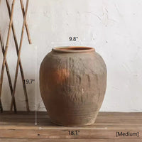 Round Earthenware Brown Pot