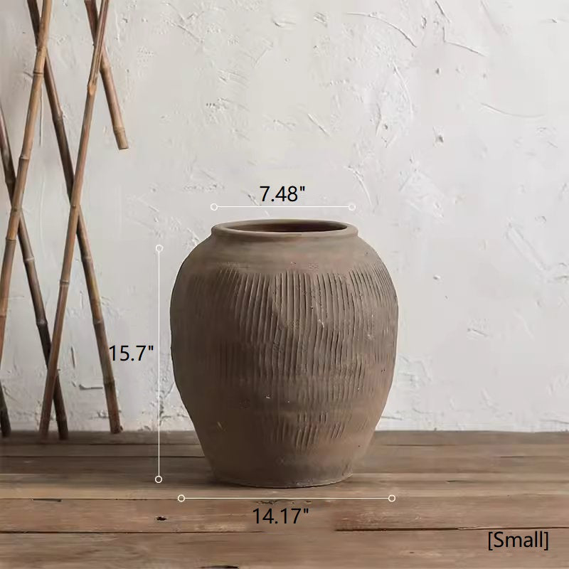 Round Earthenware Brown Pot