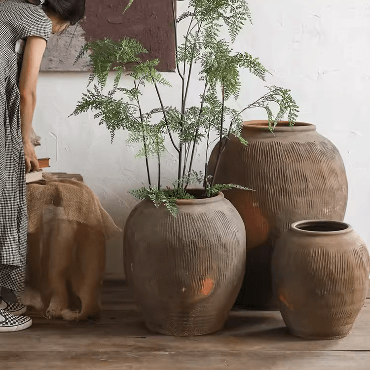 Round Earthenware Brown Pot