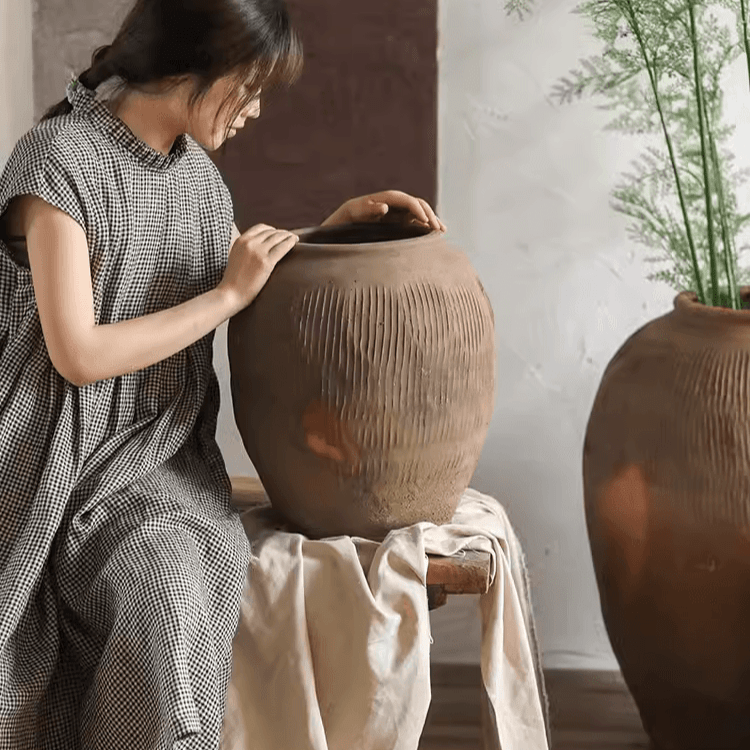 Round Earthenware Brown Pot - RusticReach