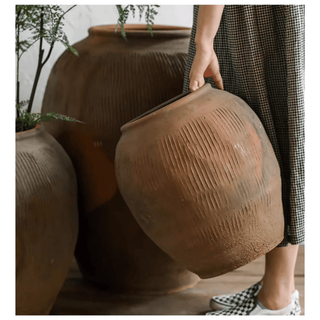 rusticreach large terracotta red concrete planter pot Round Earthenware Brown Pot – RusticReach