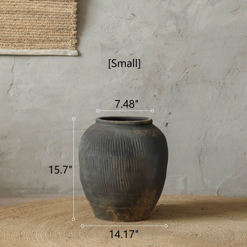 Round Earthenware Gray Pot - RusticReach