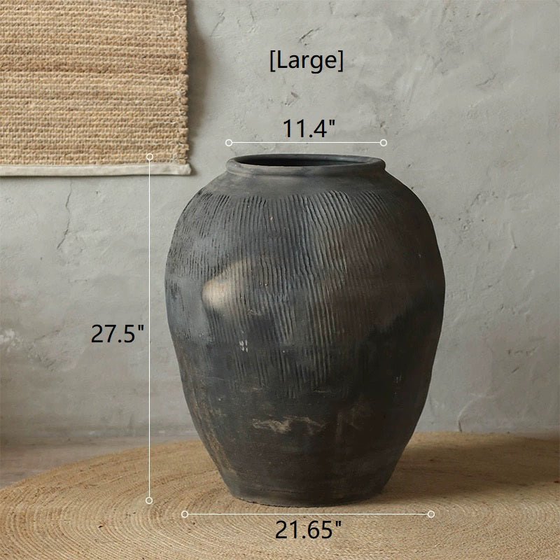 Round Earthenware Gray Pot - RusticReach