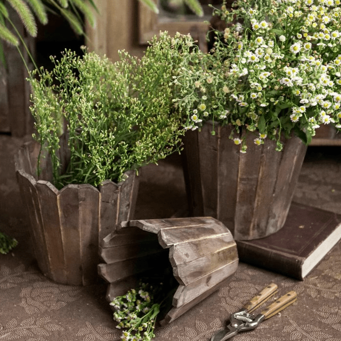 Spliced Solid Wood Planter Round - RusticReach