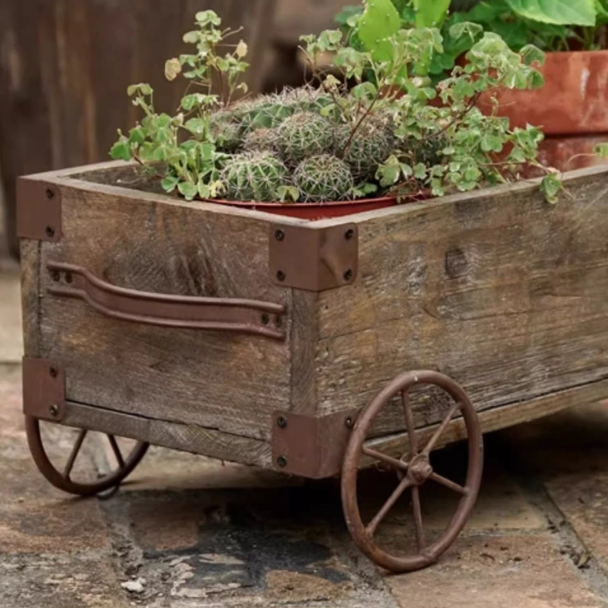 Wooden Wagon Planter Garden Flower Box - RusticReach
