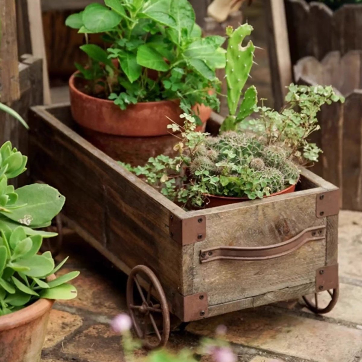 Wooden Wagon Planter Garden Flower Box - RusticReach