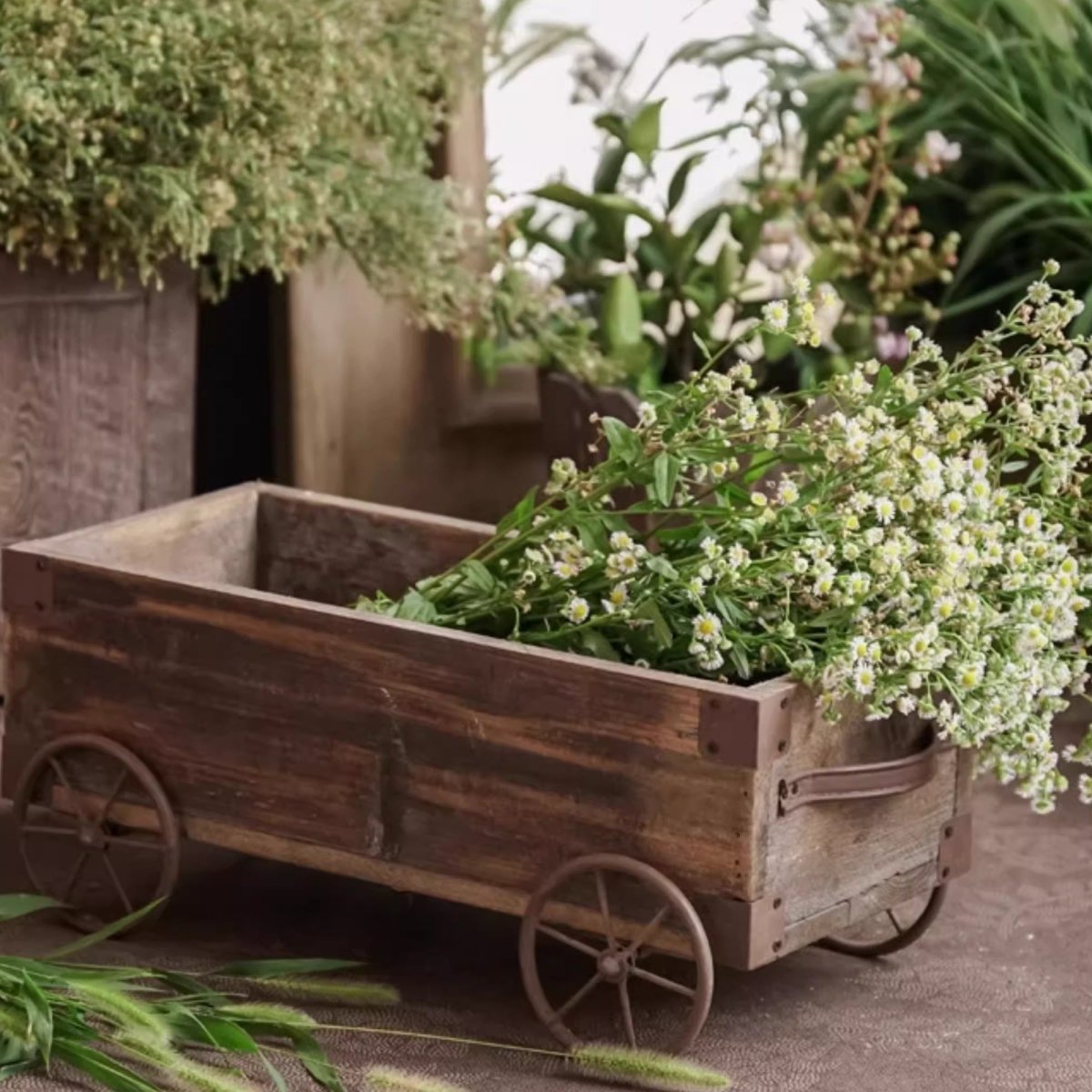 Wooden Wagon Planter Garden Flower Box - RusticReach