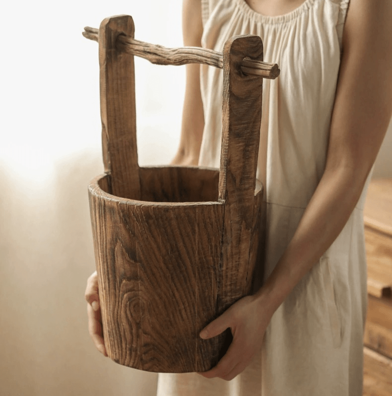 Old - fashioned Wooden Round Bucket - RusticReach
