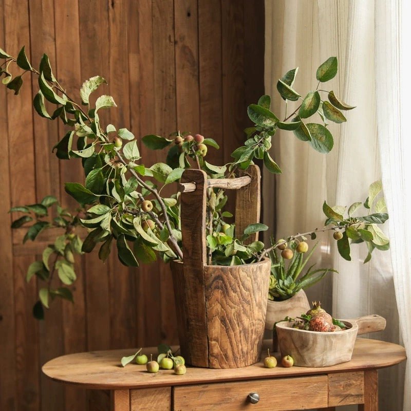 Old - fashioned Wooden Round Bucket - RusticReach