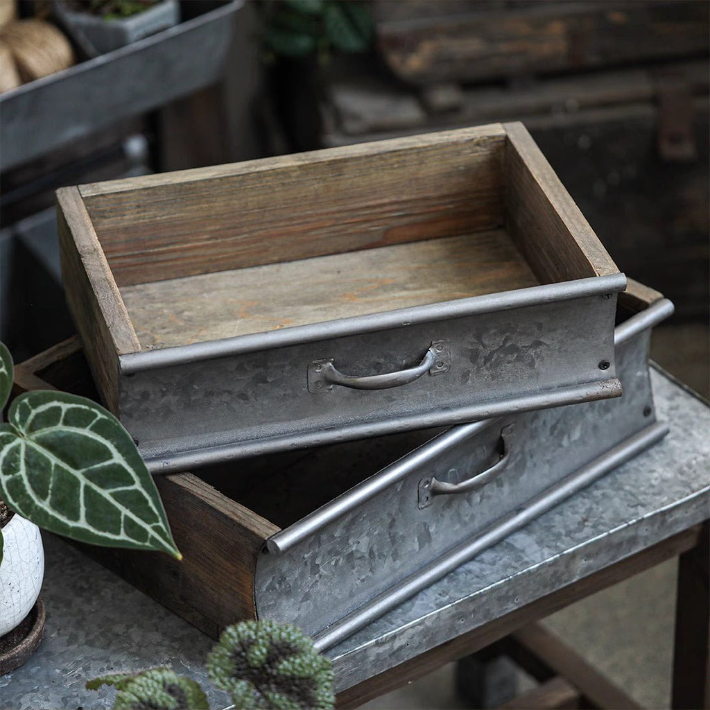 Rustic Wood and Metal Garden Tray Planter - RusticReach