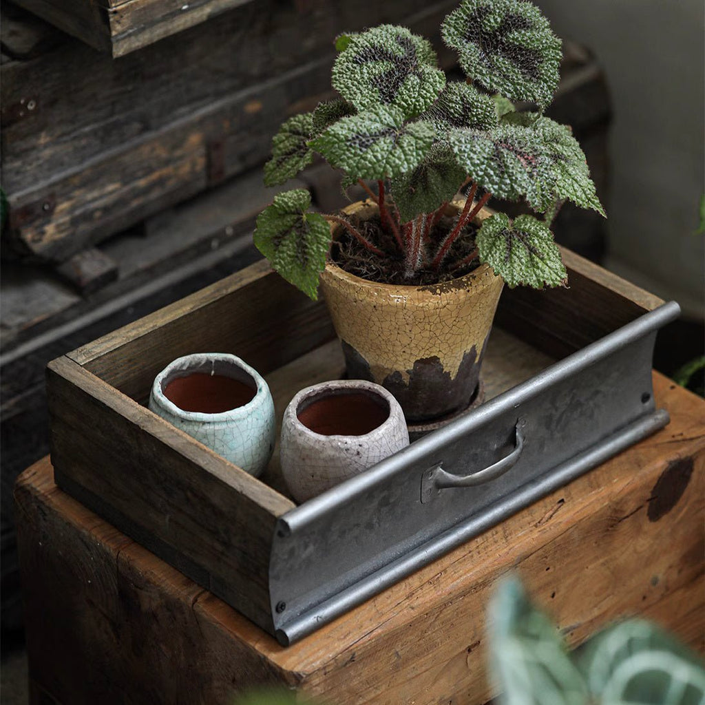 Rustic Wood and Metal Garden Tray Planter - RusticReach