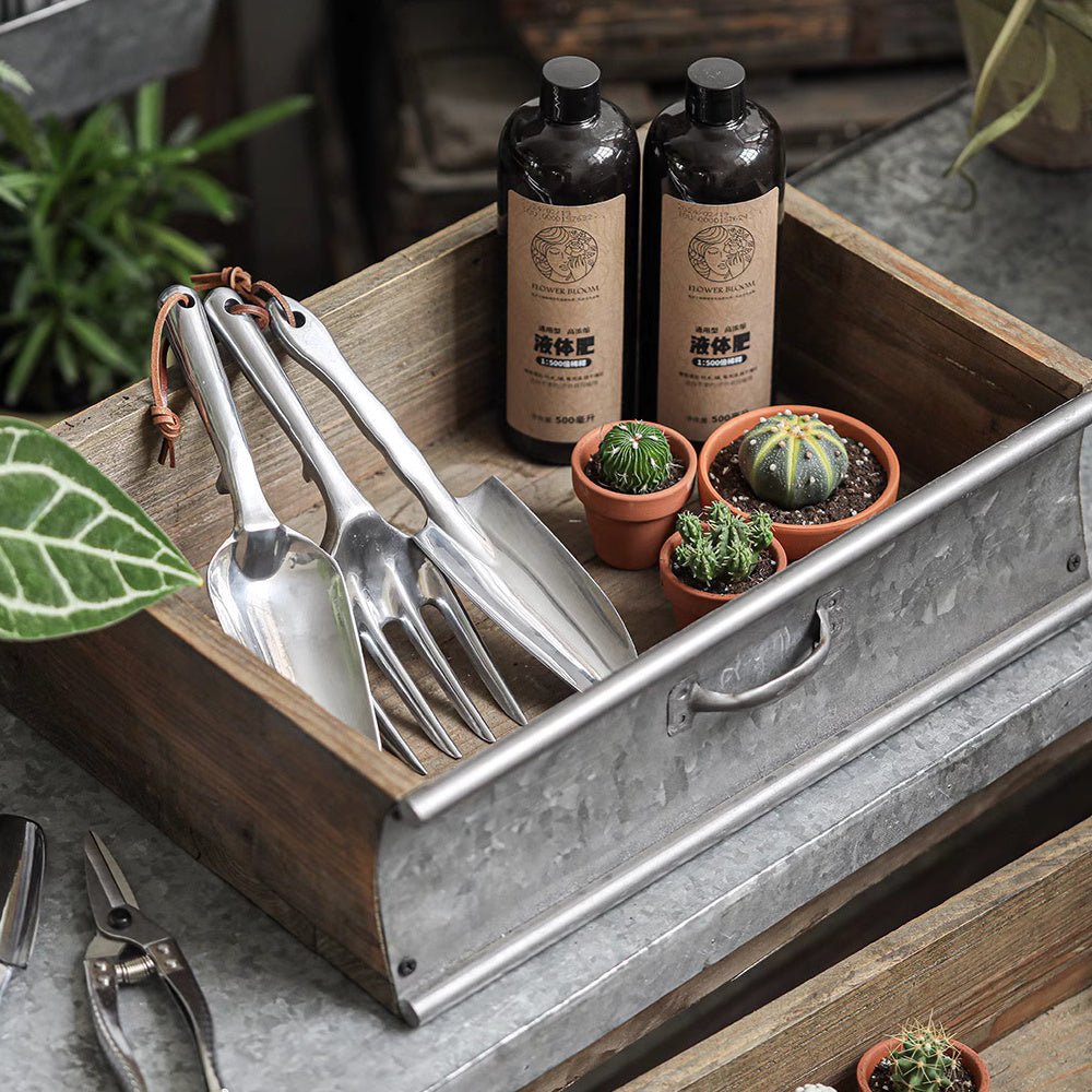 Rustic Wood and Metal Garden Tray Planter - RusticReach