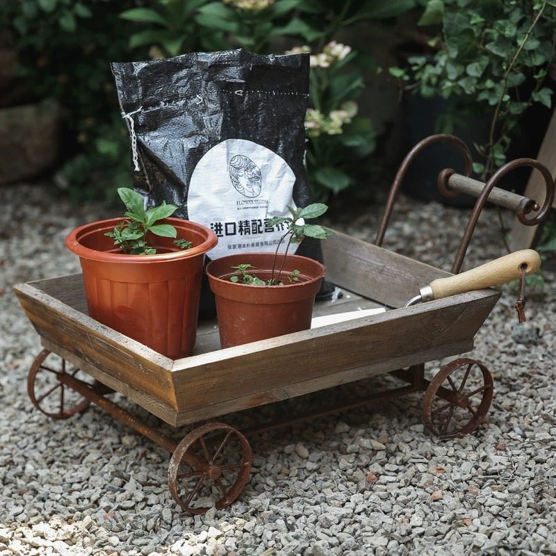 Small Decorative Wooden Wagon Flower Cart - RusticReach