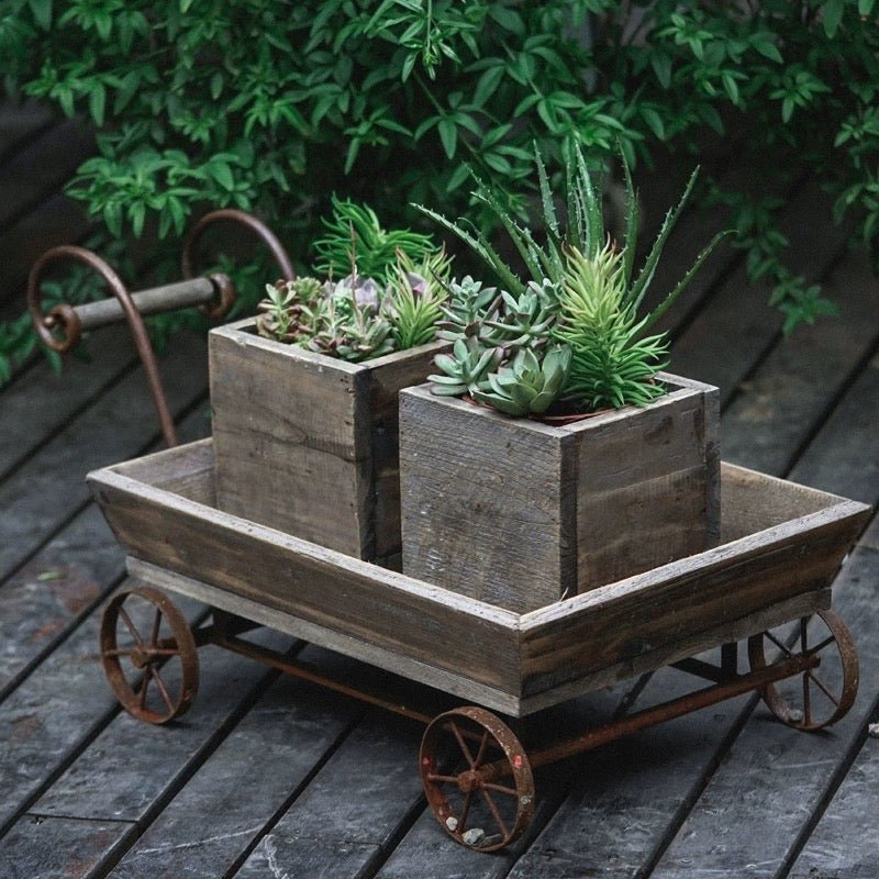 Small Decorative Wooden Wagon Flower Cart - RusticReach