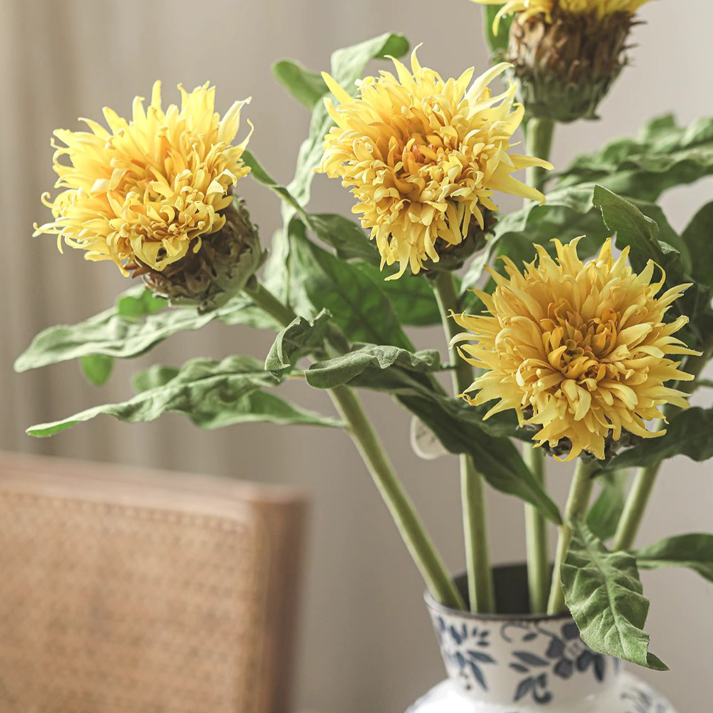 Yellow Teddy Bear Sunflower Stem 27.9" Tall