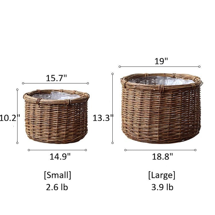 Rustic Round Wicker Planter with Liner - RusticReach