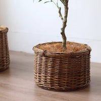 Rustic Round Wicker Planter with Liner - RusticReach