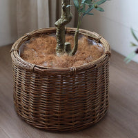 Rustic Round Wicker Planter with Liner - RusticReach