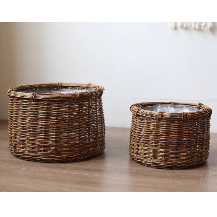 Rustic Round Wicker Planter with Liner - RusticReach