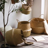 Foldable Seagrass Belly Basket with Handles - RusticReach
