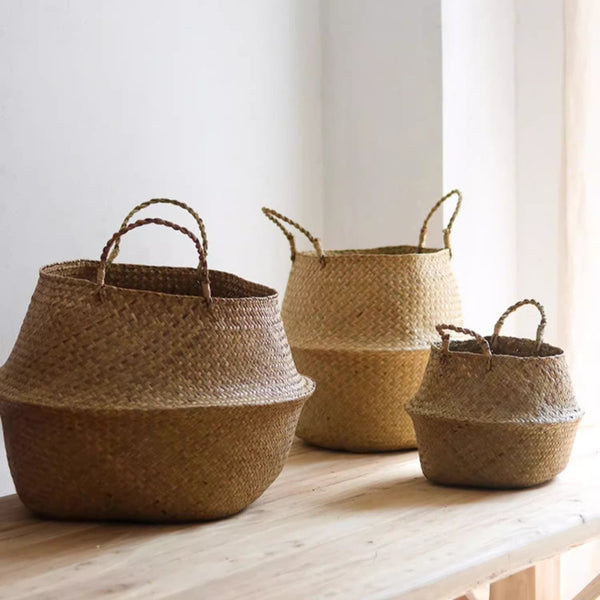 Foldable Seagrass Belly Basket with Handles - RusticReach