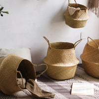 Foldable Seagrass Belly Basket with Handles - RusticReach