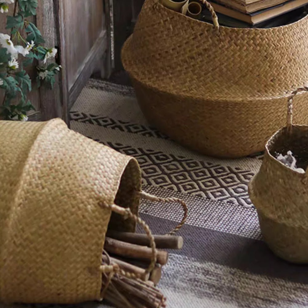 Foldable Seagrass Belly Basket with Handles - RusticReach
