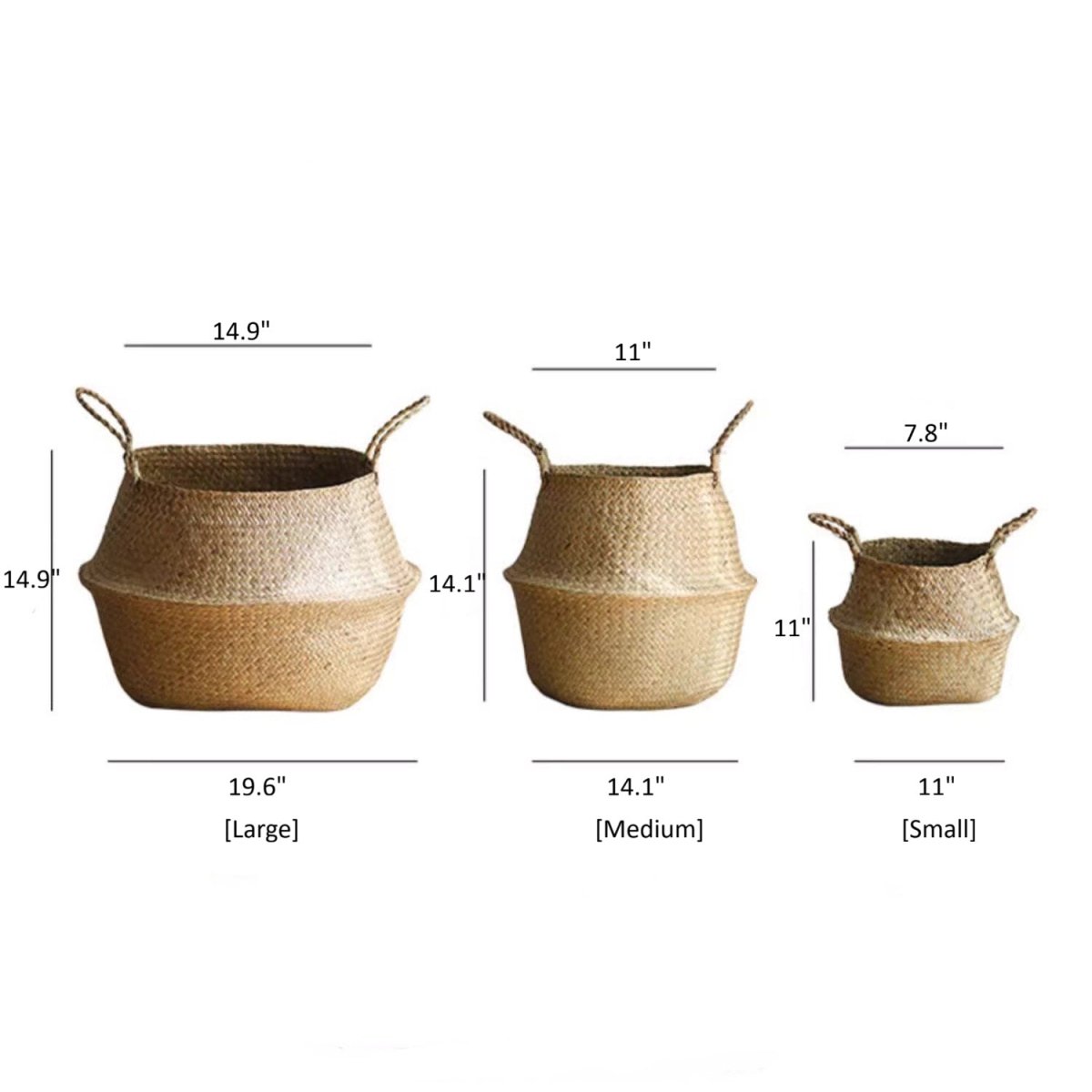 Foldable Seagrass Belly Basket with Handles - RusticReach