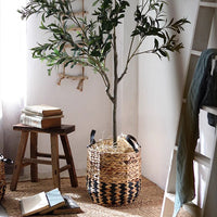 Two - Tone Basket Planter with Leather Handles - RusticReach