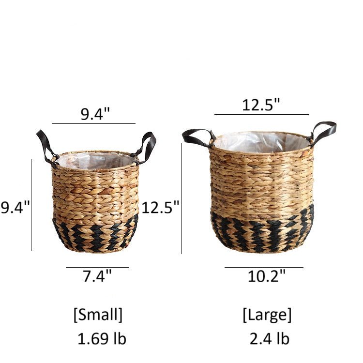 Two - Tone Basket Planter with Leather Handles - RusticReach