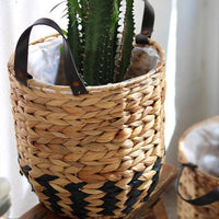 Two - Tone Basket Planter with Leather Handles - RusticReach