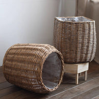 Natural Wicker Floor Planter Basket with Liner - RusticReach