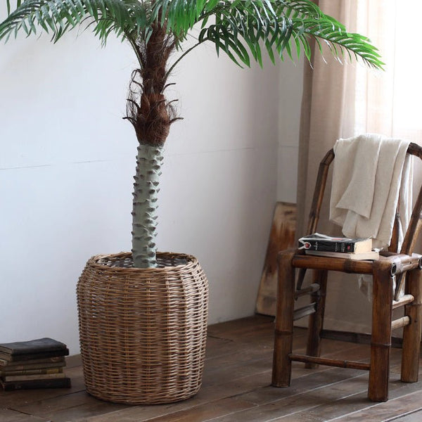 Natural Wicker Floor Planter Basket with Liner - RusticReach