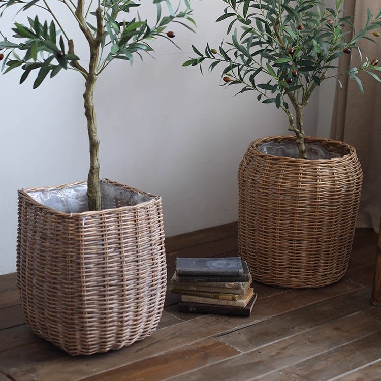 Natural Wicker Floor Planter Basket with Liner - RusticReach
