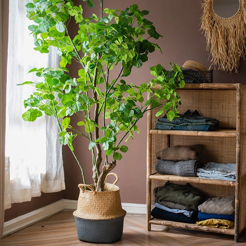 Silk Artificial Apple Banyan Leaf Tree In Pot - RusticReach