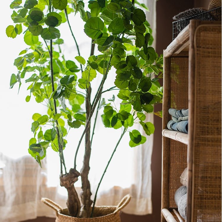 Silk Artificial Apple Banyan Leaf Tree In Pot - RusticReach