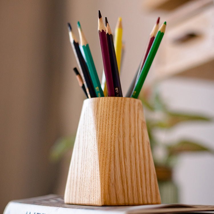 Ash Wood Desktop Pen Holder - RusticReach