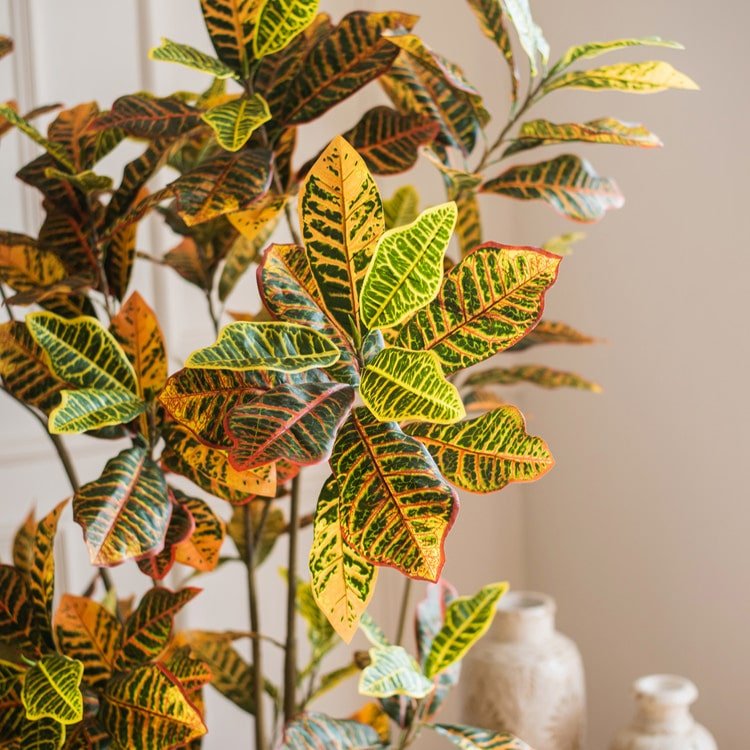 Large Leaf Artificial Croton Tree In Pot - RusticReach