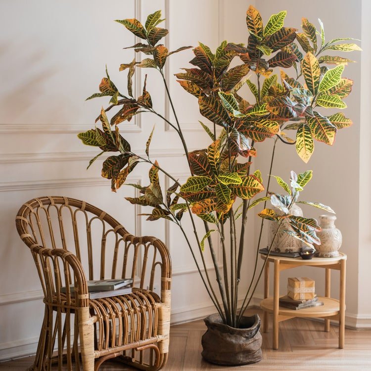 Large Leaf Artificial Croton Tree In Pot - RusticReach