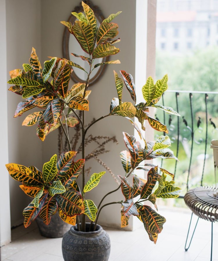 Large Leaf Artificial Croton Tree In Pot - RusticReach