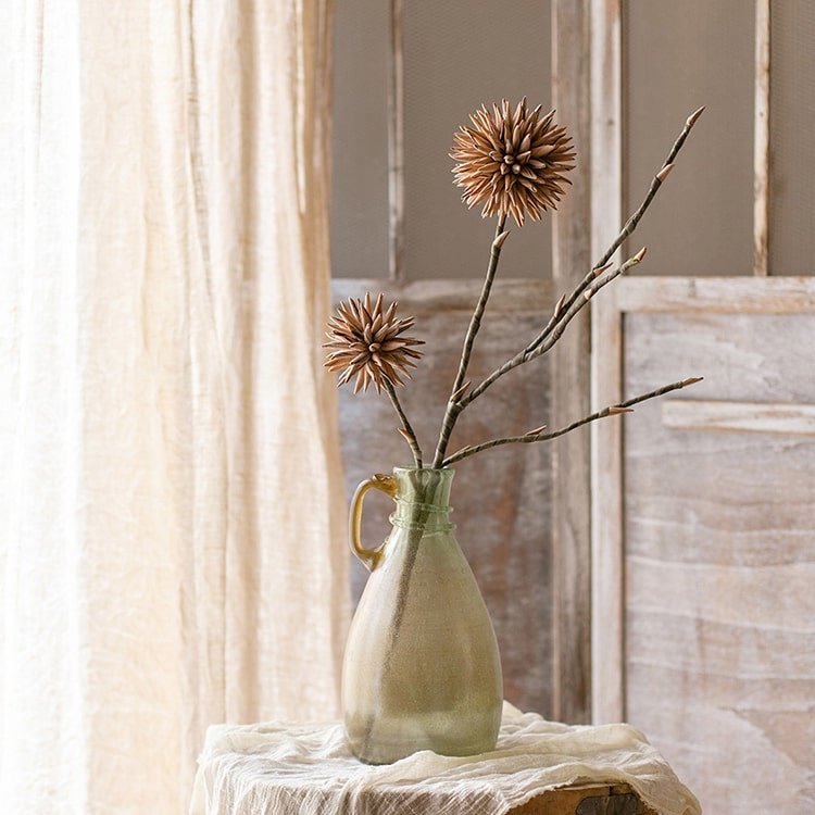 Round Camel Color Ball Flower on Twig Stem 34" Tall - RusticReach