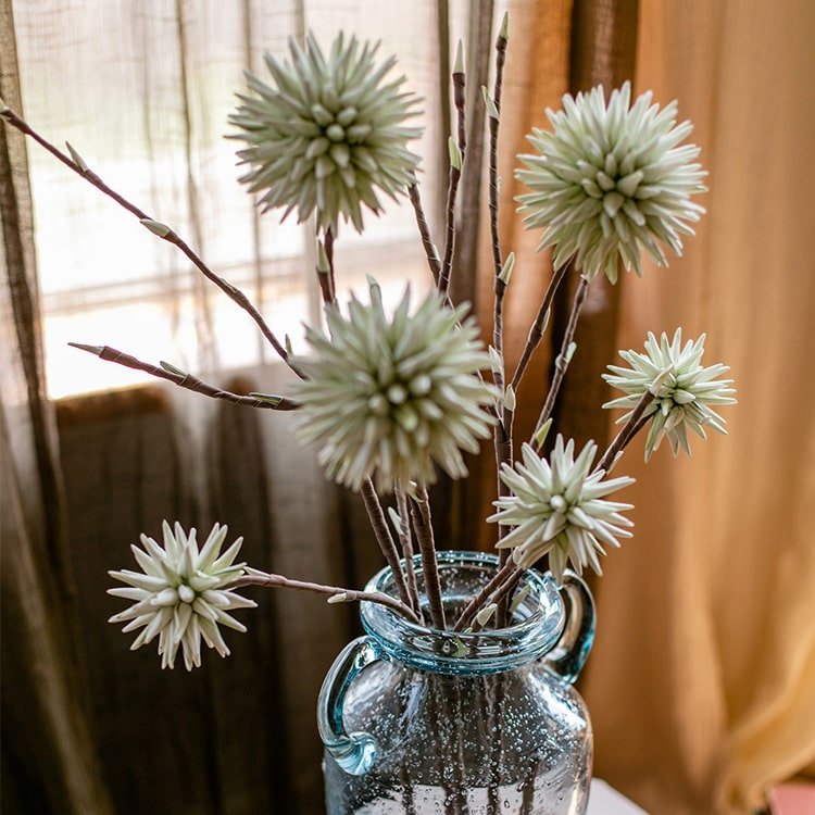 Round Ball Flower on Twig Stem in Green - RusticReach
