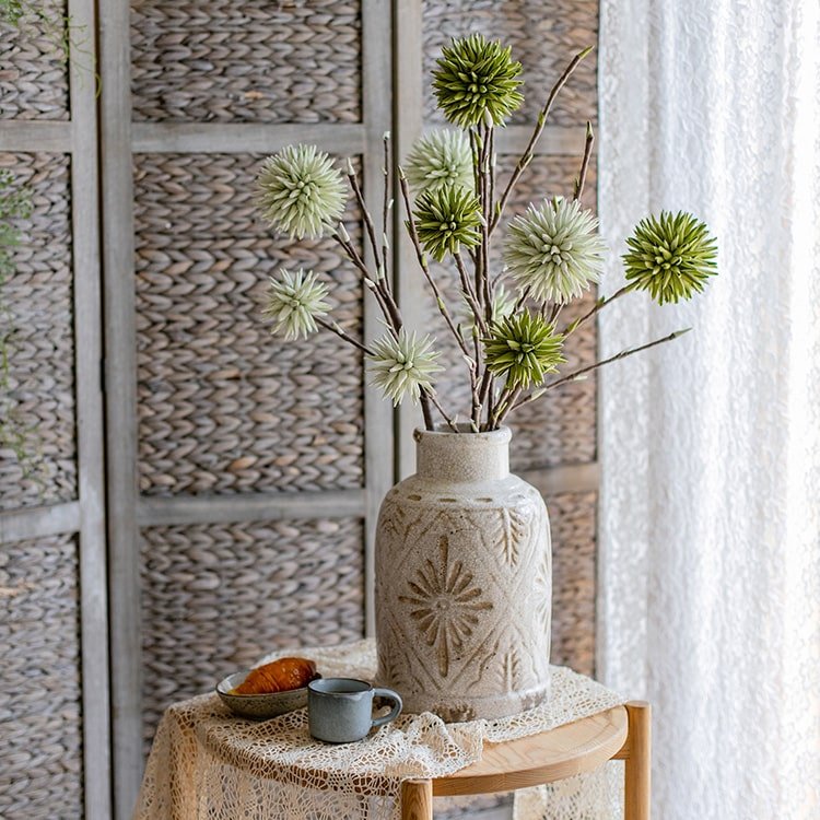 Round Ball Flower on Twig Stem in Green - RusticReach