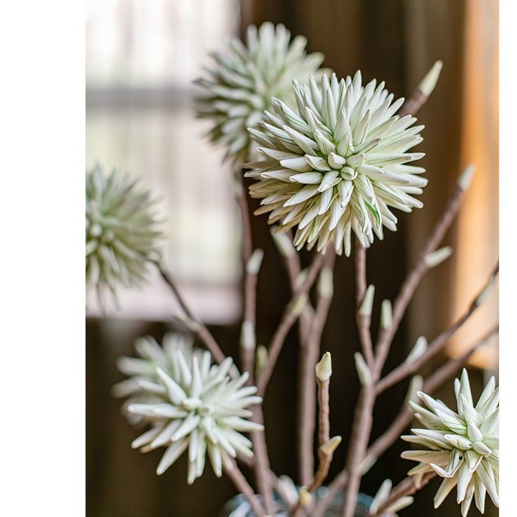 Round Ball Flower on Twig Stem in Green - RusticReach