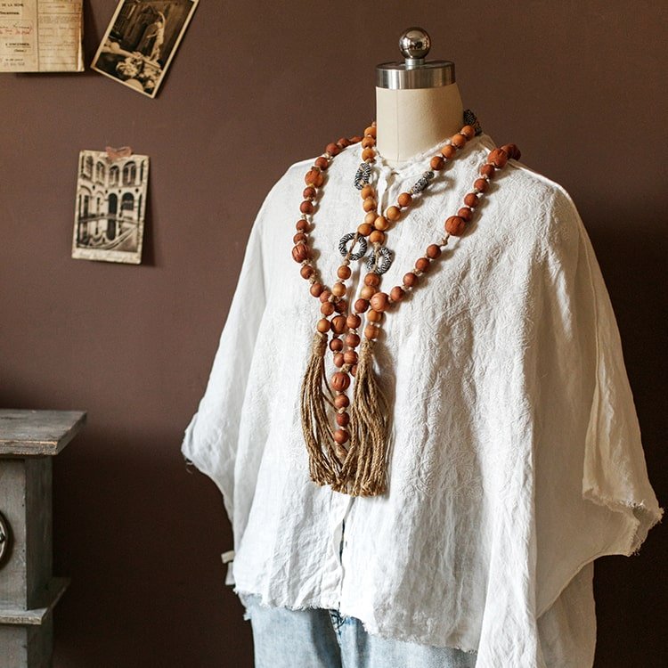 Wood Beaded Cord Curtain Tiebacks DIY Door Curtain 47" Long - RusticReach