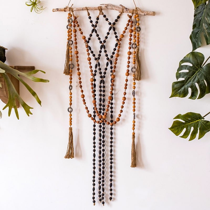 Wood Beaded Cord Curtain Tiebacks DIY Door Curtain 47" Long - RusticReach
