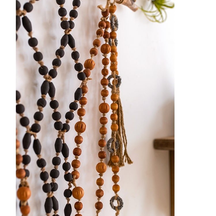 Wood Beaded Cord Curtain Tiebacks DIY Door Curtain 47" Long - RusticReach