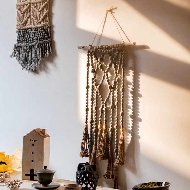 Wood Beaded Cord Curtain Tiebacks DIY Door Curtain 47" Long - RusticReach