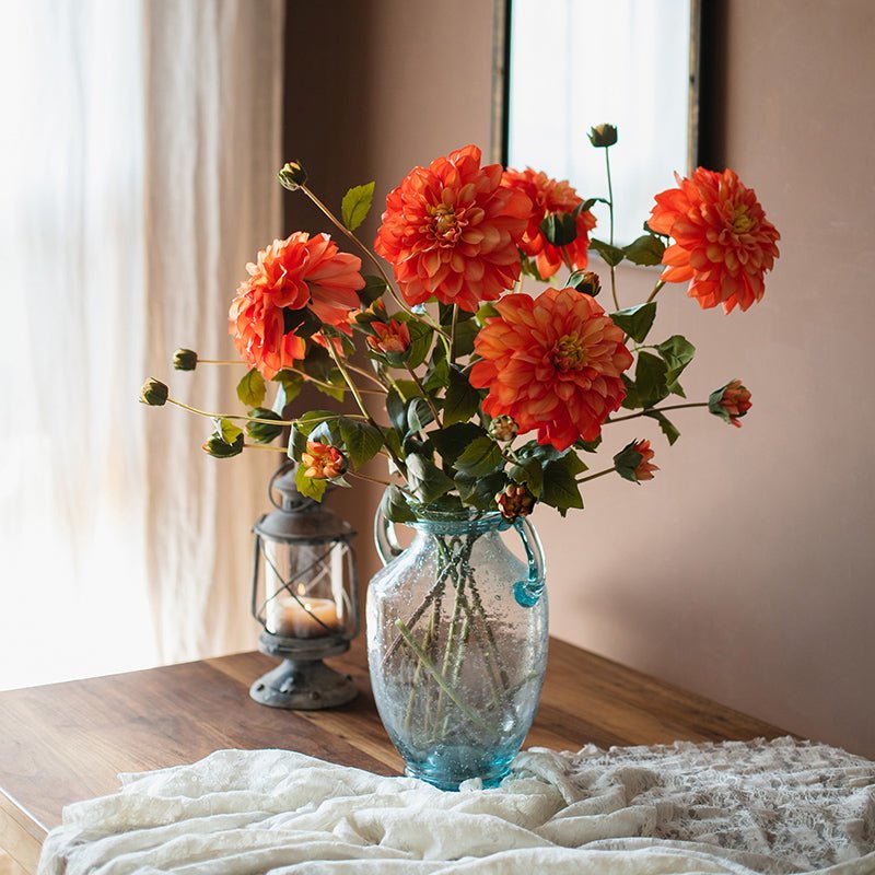 Faux Silk Artificial Blooming Dahlia Stem 29" Tall - RusticReach
