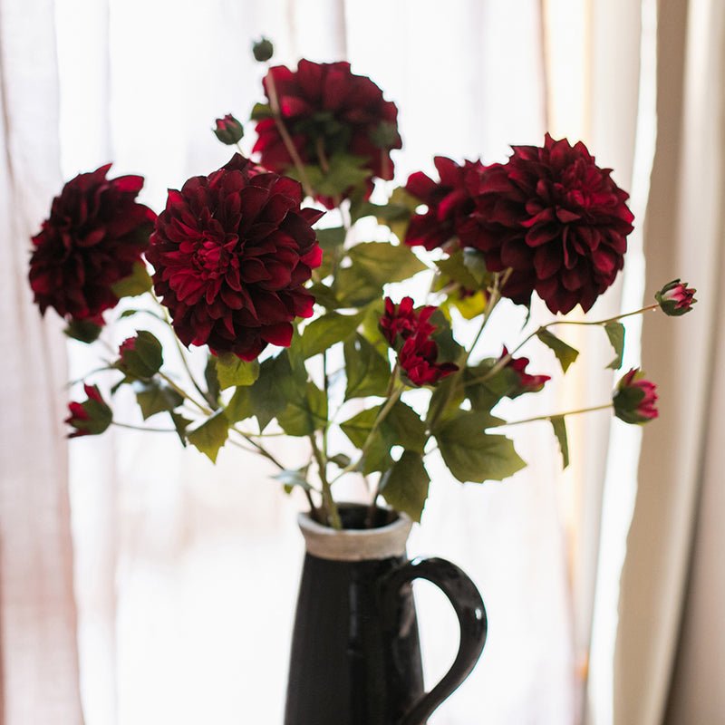 Faux Silk Artificial Blooming Dahlia Stem 29" Tall - RusticReach